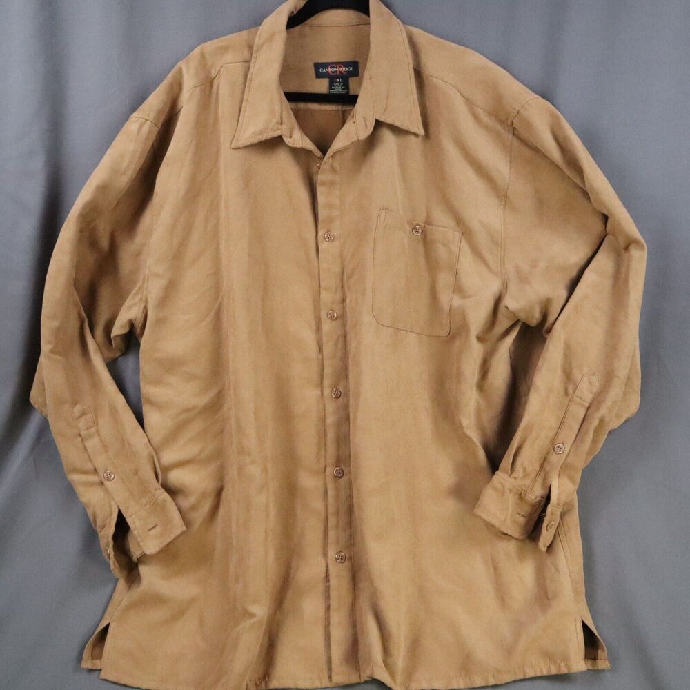 Canyon Ridge Mens Faux Suede Brown button down LS shirt Size 3XL pocket